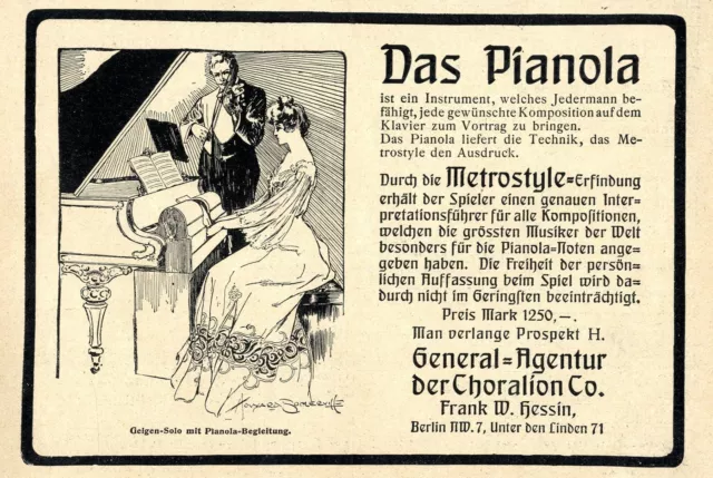 Metrostyle-Erfindung * Das Pianola * Bilddokument von 1905