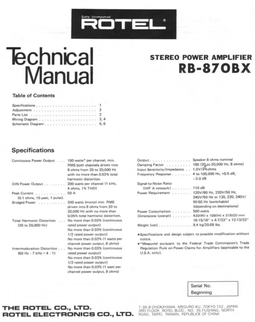 Service Manual-Anleitung für Rotel RB-870 BX