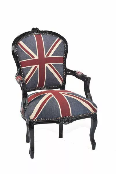 Poltrona sedia con braccioli laccata nera bandiera inglese Union Jack arredo cas