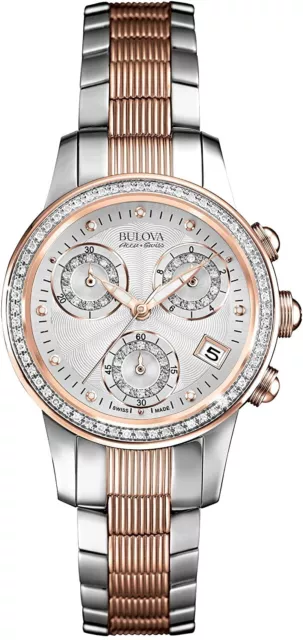 Bulova Accu Swiss 65R153 Masella Two Tone Silver Dial Womens Swiss Diamond Watch