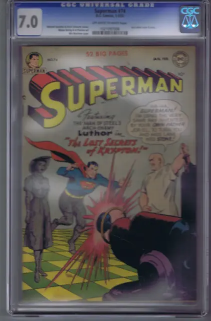 Superman #74 DC Pub 1952 '' The Lost Secrets of Krypton ! '' CGC 7.0 (FINE/VF)