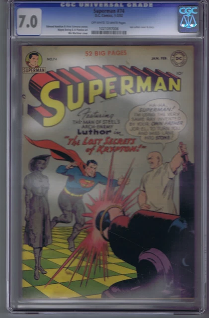 Superman #74 DC Pub 1952 '' The Lost Secrets of Krypton ! '' CGC 7.0 (FINE/VF)