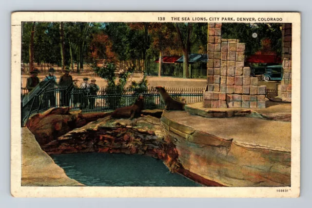 Denver CO-Colorado, The Sea Lions, City Park, Visitors, Vintage Postcard