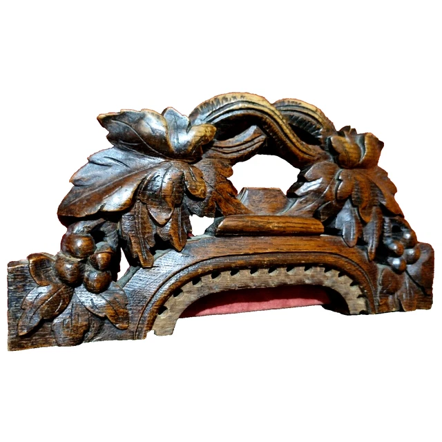 Scroll branch wood carving pediment 11 in - Antique French architectural salvage