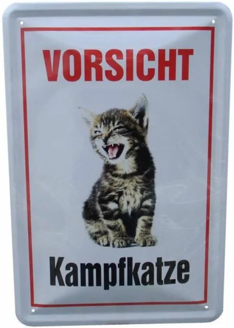 Blechschild 20x30 Kampfkatze hoch Vorsicht Katze Wache bewachen Mietze Warnung