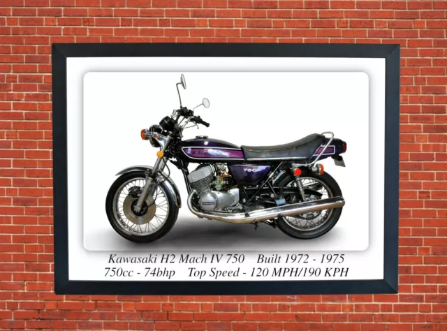 Kawasaki H2 Mach IV 750 A3 Size Print Poster on Photographic Paper 17 x 12 Inch