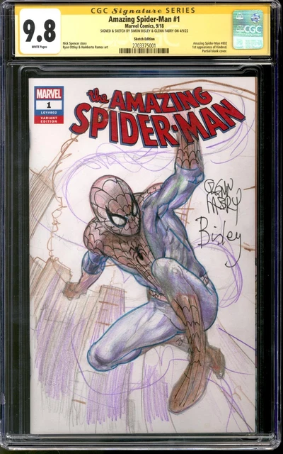 Amazing Spider-Man #1 CGC 9.8 (W) Spider-Man Sketch Signed Bisley & Glenn Fabry