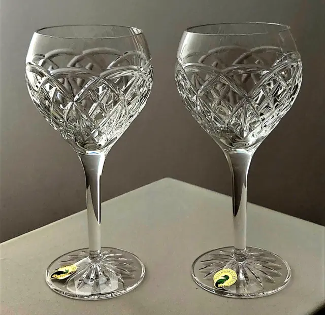 Waterford Crystal Kieran Wine Glass Pair Stunning Irish Pattern