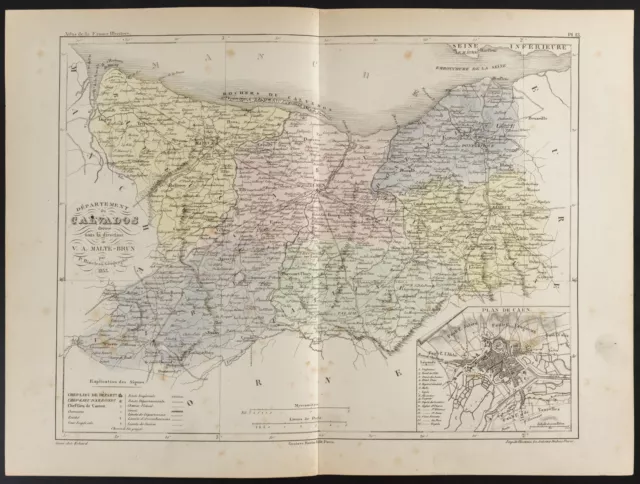 1853 - Carte ancienne du département du Calvados, par Bineteau