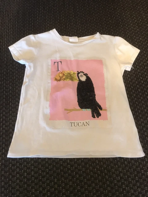 T SHIRT BLANC DESIGN paillettes Zara filles toucan Taille 6 EUR