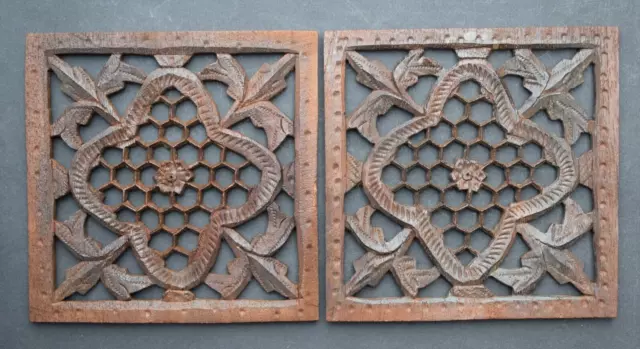 Pair Of Old Reclaimed Antique Teak Wood Carved Panels | Crafts | Design | Art