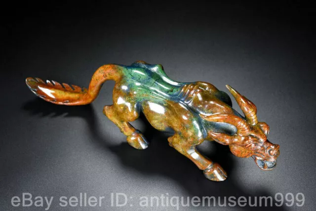 14.4" Chinese Natural Hetian Jade Nephrite Carving Beast Statue Sculpture