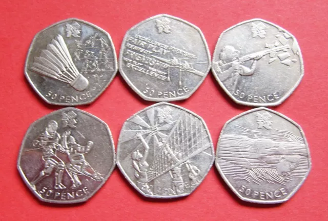 6 x 2011 (2012 Olympic Games) 50p coins - set 20