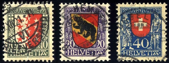 SCHWEIZ 172-74 o, 1921, Pro Juventute, Prachtsatz, Mi. 85.-