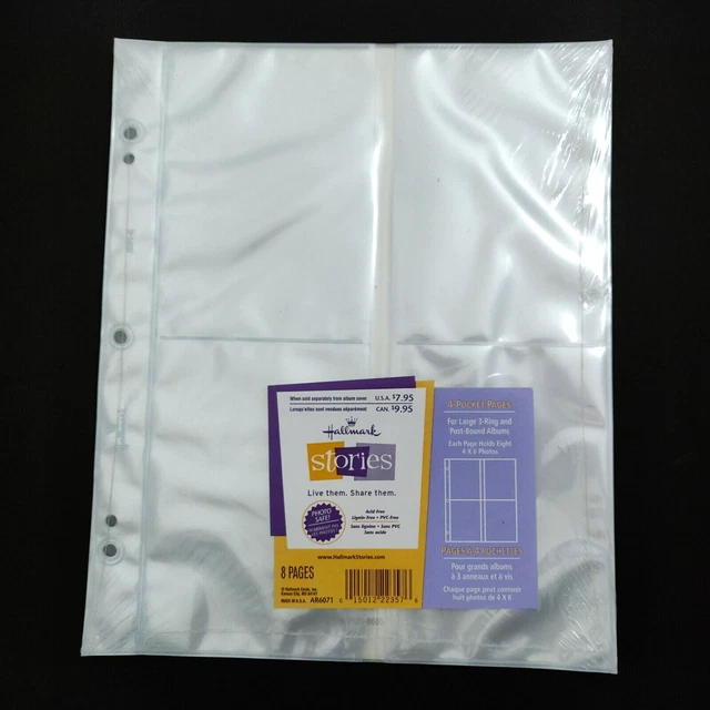 HALLMARK AR6071 4POCKET Refill Pages 8 Pack for 4x6 Photos 3Ring or