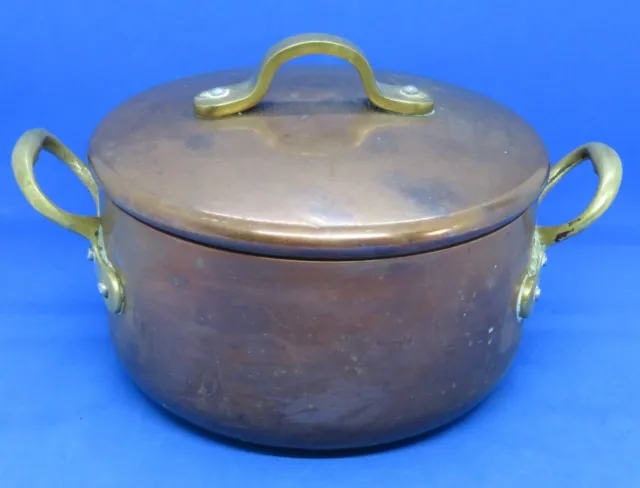 Copper & brass vintage Victorian antique lidded cooking pot pan