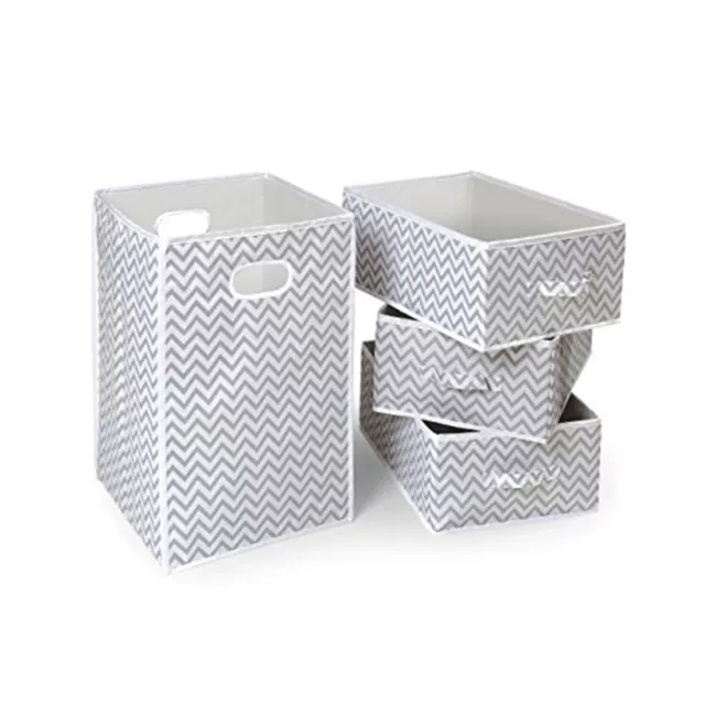 Folding Hamper & 3 Basket Set - Gray Chevron