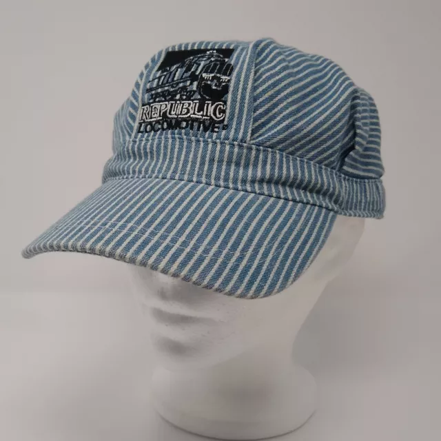 Vintage Republic Locomotive Train Blue Pinstripe Engineer Adjustable Hat