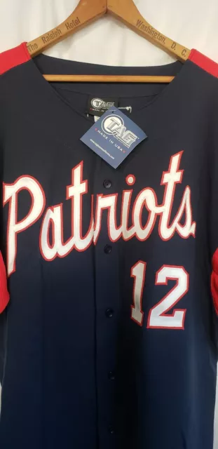 Maillot De Baseball Homme Tag Team Uniformes Patriots #12 Cousu Taille 46 Neuf Avec Étiquettes 2