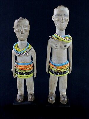 Art Africain African Tribal Arte Couple Ewe Eve sur Socles en Bois - 32 & 28 Cms