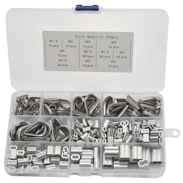 250 StüCke Draht Seil Kabel Finger HüTe Combo und Aluminium Crimp Schlaufe  T4W4