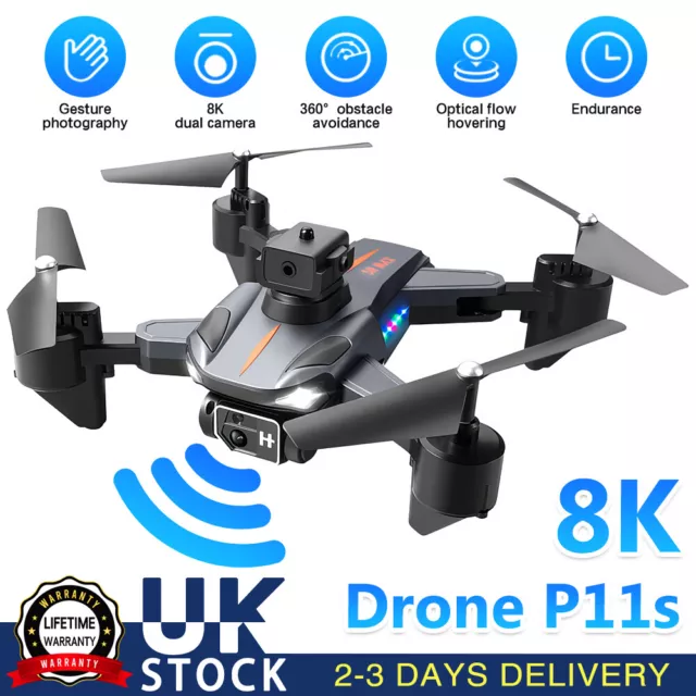 8K HD Drone Dual Camera WIFI FPV GPS Foldable 3 Batteries Selfie RC Quadcopter