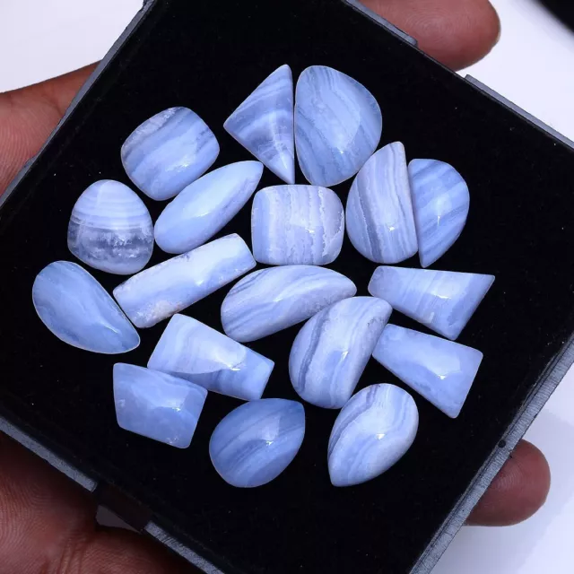 18 Pcs Natural Blue Chalcedony Untreated 10mm-22mm Cabochon Huge Loose Gemstones 2