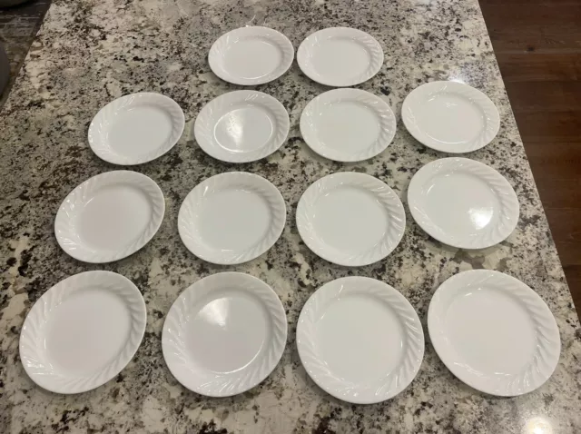 14 Corelle By Corning Enhancements Salad Bread Dessert Plates 7.25" White Swirl