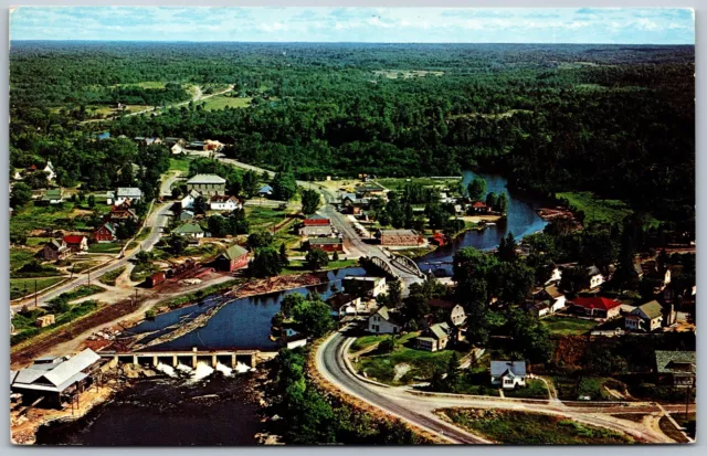 Postcard Kinmount Ontario c1970s Birds Eye View Burnt River Logging Bridge