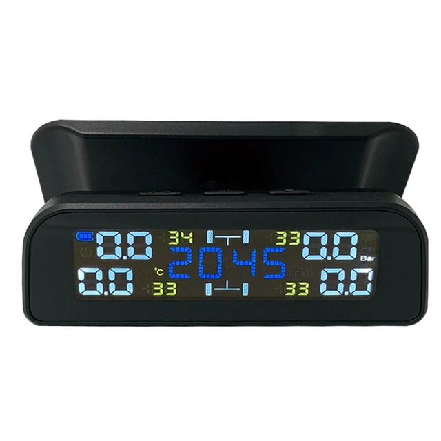 Car Tire Pressure Monitoring System W/4 Sensors Wireless Solar TPMS LCD Screen