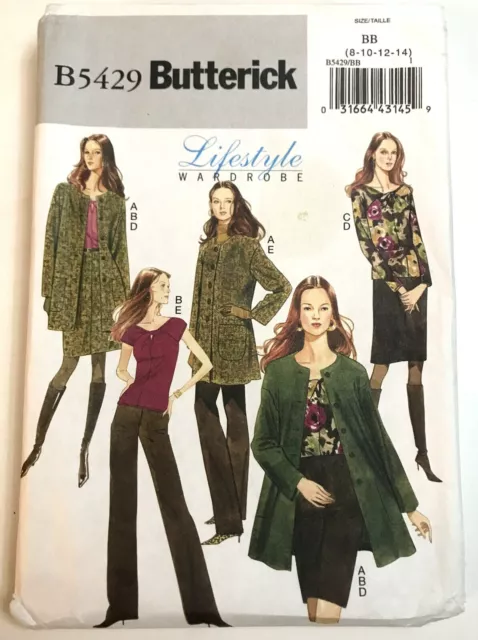 Butterick Motivo B5429 Lifestyle Wardrobe Cappotto Top Gonna Pantaloni Size 8-14