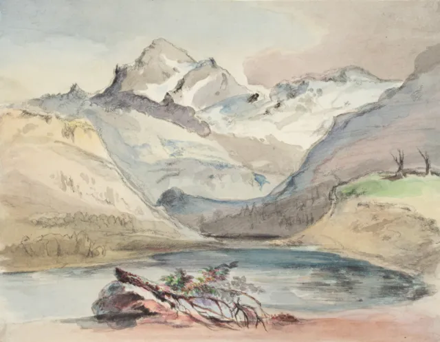 Alpenlandschaft mit Bergsee, Aquarell Romantik Landschaft Unbekannt (19.Jhd)