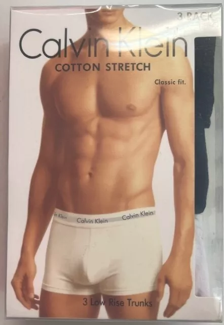 Calvin Klein Men's Navy, White, Black Cotton Stretch 3 Pack Trunks, Large