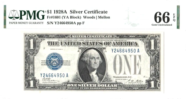 Pmg 1928A $1 Silver Certificate Funny Back 66 Epq 950A