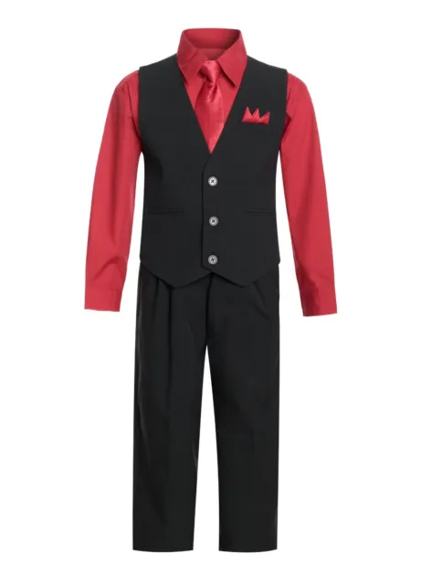 Formal Wedding Boy's Solid Vest and Pant Set 5-Piece with Tie, Hanky, Shirt