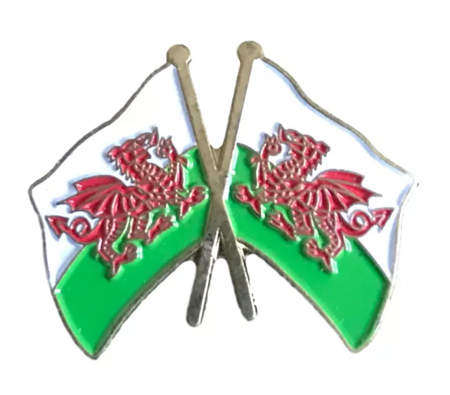 Double Wales Welsh Flags Friendship Enamel Lapel Pin Badge (P)