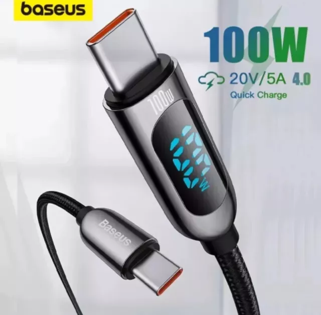 Baseus USB-C To Type C Cable 100W PD Fast Charging Charger Display For Samsung