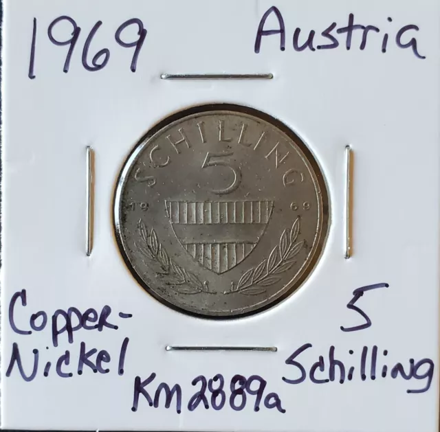 1969 Austria 5 Schilling Copper-Nickel KM#2889a