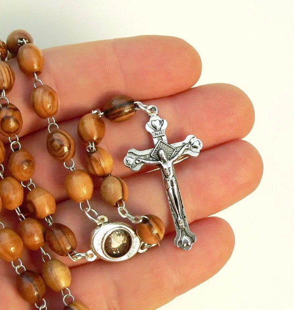 Rosario Di San Benedetto In Legno D'ulivo, Rosario Cattolico Con Medaglia, Fatto A Mano Da - Foto 3