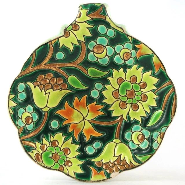 COUPELLE Ancienne Faïencerie des EMAUX DE LONGWY Modèle Vert et Or, céramique...
