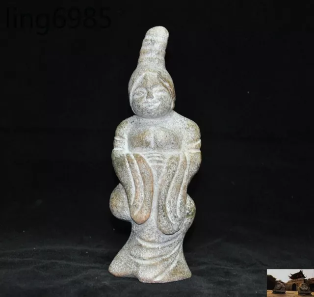 Rare China Hongshan Culture Old jade Hand-carved Ancient Maid Maidservant statue