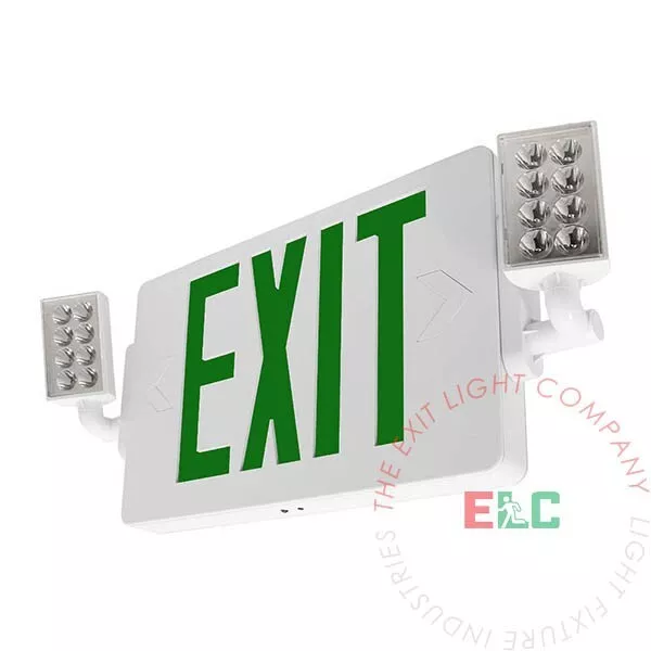 LFI Lights | Thin Green LED Exit Sign Emergency Light Combo | COMBOT-G-W-BB