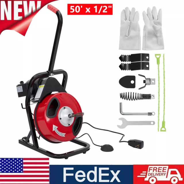 Electric 50FT Drain Auger Cleaner Cleaning Machine Plumbing Sewer Snake  +Cutters
