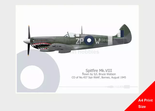 Warhead Illustrated Spitfire Mk.VIII 457 SQN RAAF ZP-W  A4 Aircraft Print