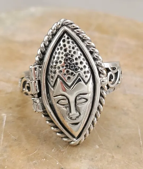 .925 STERLING SILVER TRIBAL MASK POISON RING size 7 style# r3320