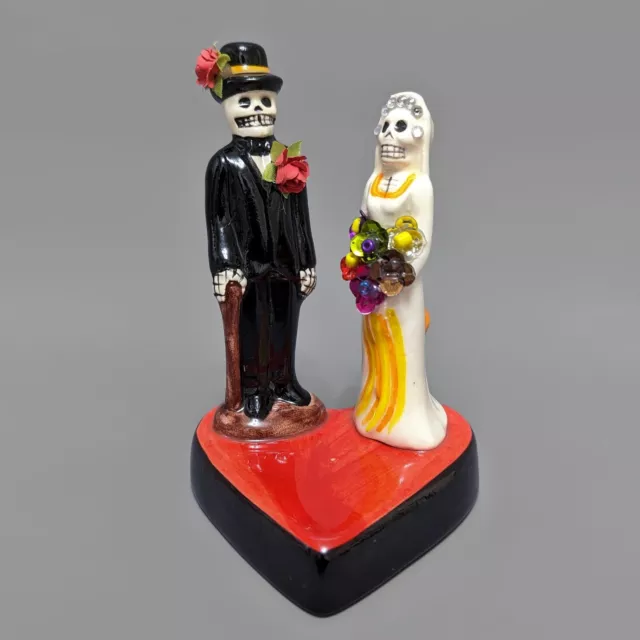 Day Of The Dead Wedding Couple Bride & Groom Ceramic Figurine Mexican Folk Art