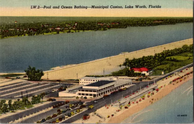 Vintage C. 1930's Lake Worth Florida Municipal Casino Pool Ocean FL Postcard