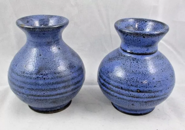 Pair of BLUE Ceramic ARTIST Signed Studio MINIATURE Vases MINT CONDITION