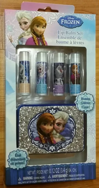 Disney Frozen Lip Balm Set and Bonus Glitter Case *NIP* Ages 3+