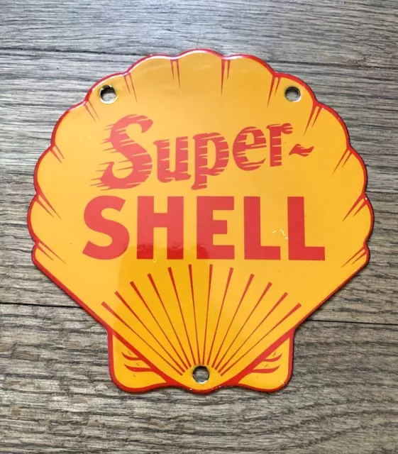 Vintage Shell Gasoline Porcelain Gas Enamel Service Oil Gas Station Pump Sign